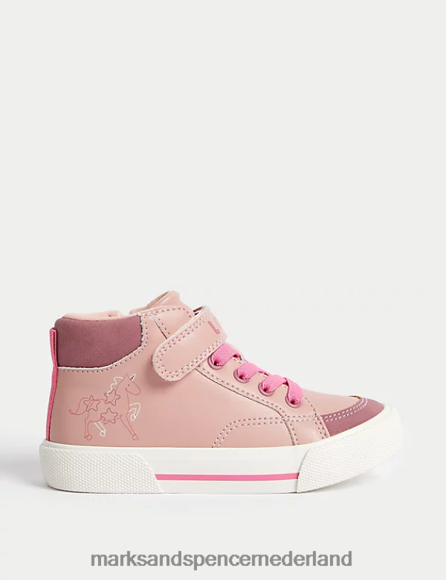 Marks & Spencer kinderen Freshfeet hoge sneakers met eenhoornmotief roze schoenen N8VZP9074