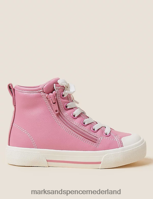 Marks & Spencer kinderen Freshfeet hoge topjes met rits roze schoenen N8VZP9503