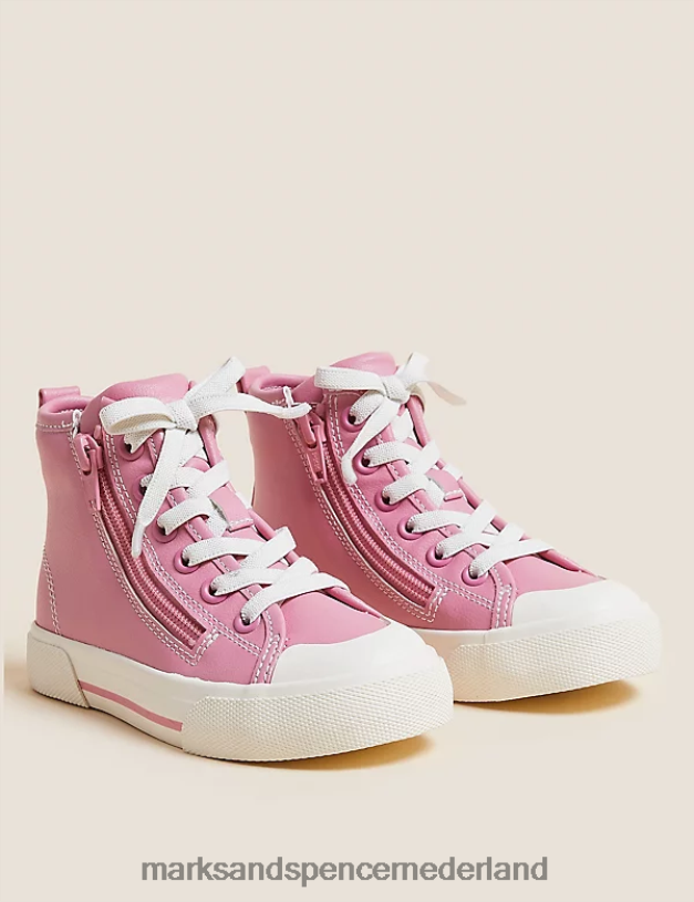 Marks & Spencer kinderen Freshfeet hoge topjes met rits roze schoenen N8VZP9503