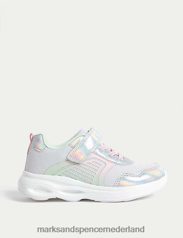 Marks & Spencer kinderen Freshfeet riptape-sneakers zilver mix schoenen N8VZP9363