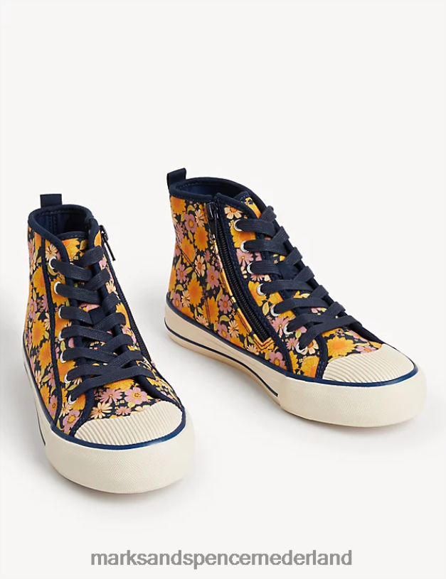 Marks & Spencer kinderen canvas hoge tops met bloemen marine mix schoenen N8VZP9859