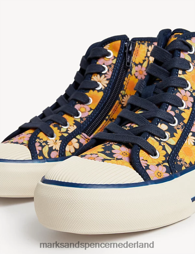 Marks & Spencer kinderen canvas hoge tops met bloemen marine mix schoenen N8VZP9859