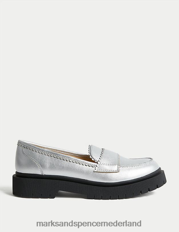 Marks & Spencer kinderen frisse voeten loafers zilver schoenen N8VZP9323