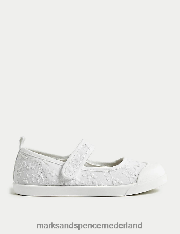 Marks & Spencer kinderen geborduurde Mary Jane-schoenen met riptape witte mix schoenen N8VZP9613
