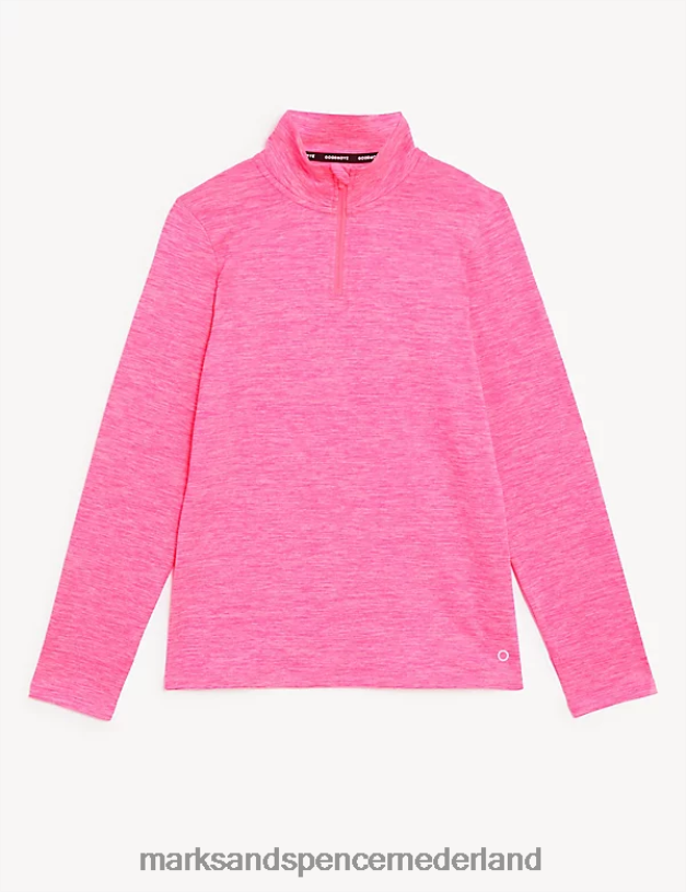 Marks & Spencer kinderen Sporttop met halve rits roze schooluniform N8VZP9224