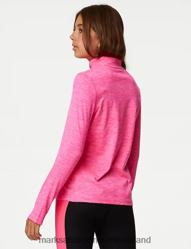 Marks & Spencer kinderen Sporttop met halve rits roze schooluniform N8VZP9224