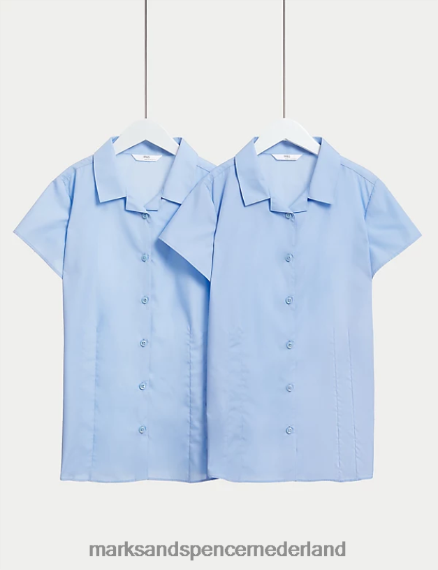 Marks & Spencer kinderen 2 stuks gemakkelijk te strijken reversschooloverhemden blauw schooluniform N8VZP9780