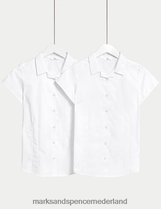 Marks & Spencer kinderen 2 stuks gemakkelijk te strijken reversschooloverhemden wit schooluniform N8VZP9544