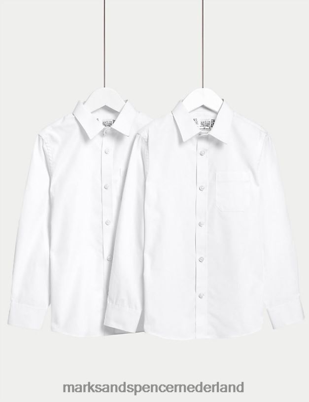 Marks & Spencer kinderen 2 stuks huidvriendelijke schooloverhemden met normale pasvorm wit schooluniform N8VZP7917