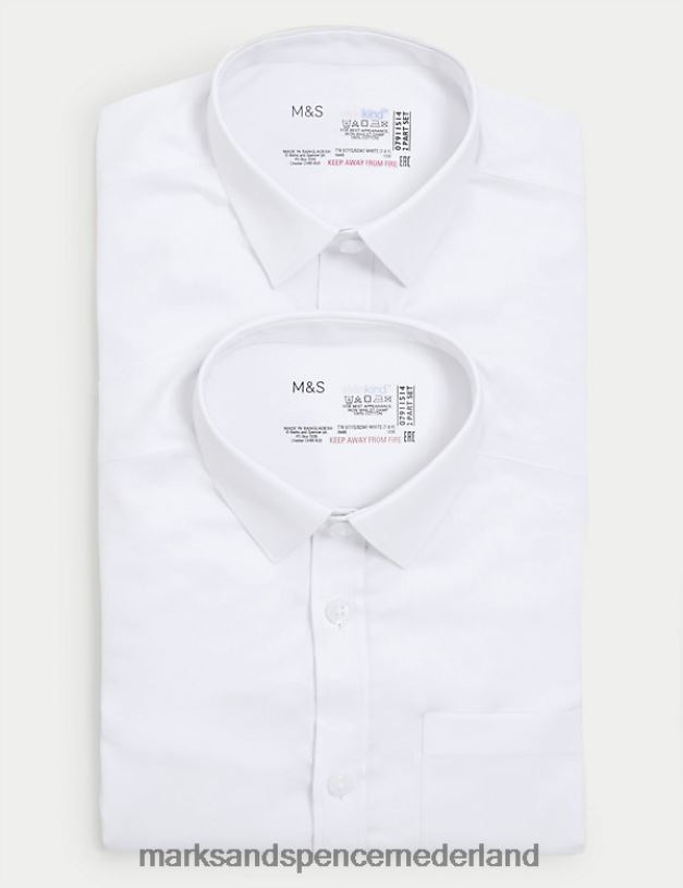 Marks & Spencer kinderen 2 stuks huidvriendelijke schooloverhemden met normale pasvorm wit schooluniform N8VZP7917