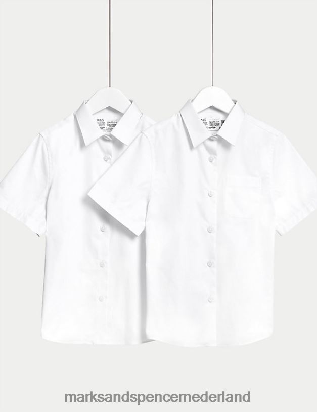 Marks & Spencer kinderen 2 stuks huidvriendelijke schooloverhemden met normale pasvorm wit schooluniform N8VZP9733