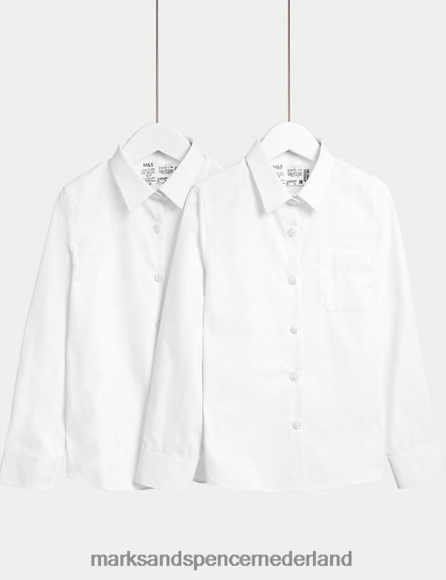 Marks & Spencer kinderen 2 stuks slim-fit, huidvriendelijke schooloverhemden wit schooluniform N8VZP9159