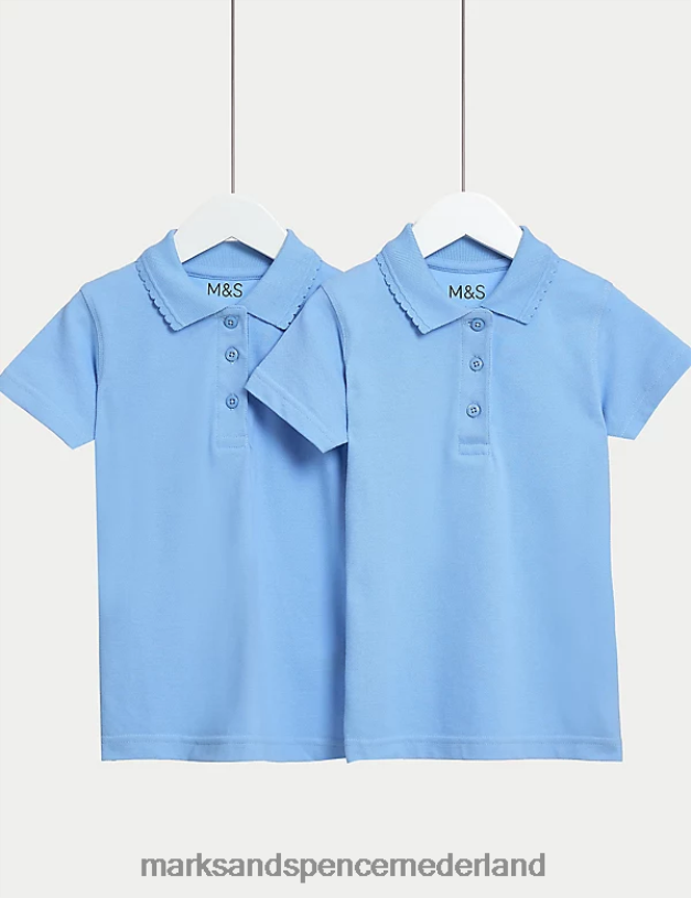 Marks & Spencer kinderen 2 stuks slim-fit schoolpoloshirts blauw schooluniform N8VZP9181