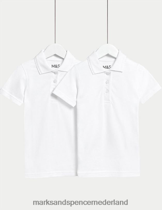 Marks & Spencer kinderen 2 stuks slim-fit schoolpoloshirts wit schooluniform N8VZP8910
