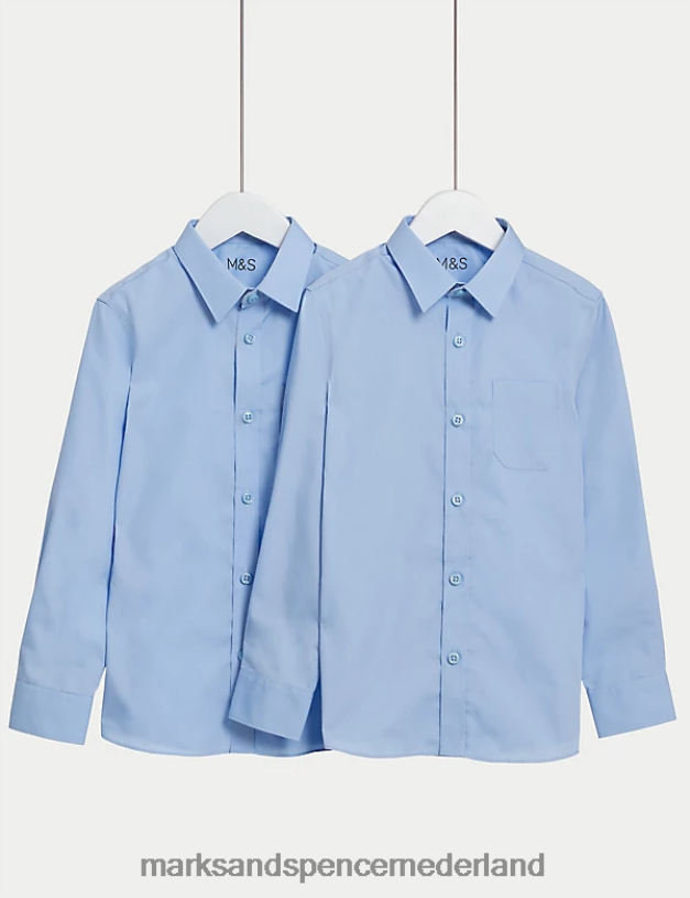 Marks & Spencer kinderen 2 stuks slim-fit strijkvrije schooloverhemden blauw schooluniform N8VZP9119