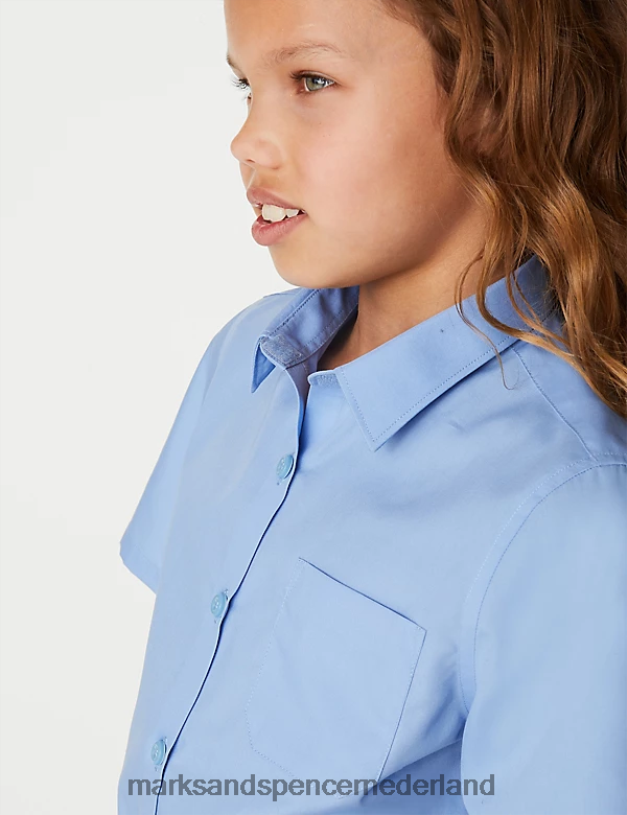 Marks & Spencer kinderen 2 stuks slim-fit strijkvrije schooloverhemden blauw schooluniform N8VZP9667