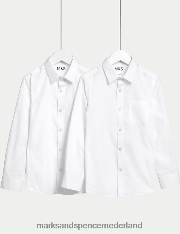 Marks & Spencer kinderen 2 stuks slim-fit strijkvrije schooloverhemden wit schooluniform N8VZP8850