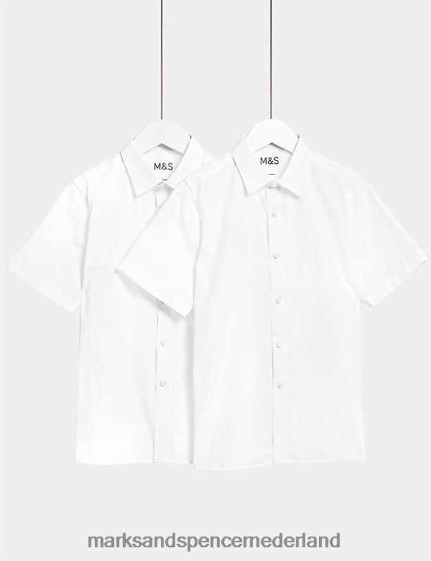 Marks & Spencer kinderen 2 stuks slim-fit strijkvrije schooloverhemden wit schooluniform N8VZP9891