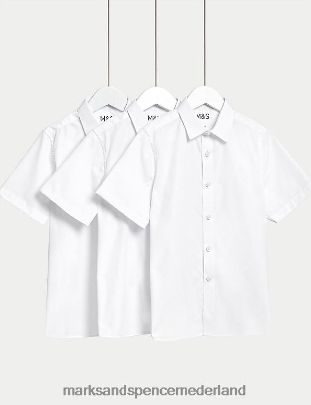 Marks & Spencer kinderen 3 stuks, gemakkelijk aan te trekken, gemakkelijk te strijken schooloverhemden wit schooluniform N8VZP7929