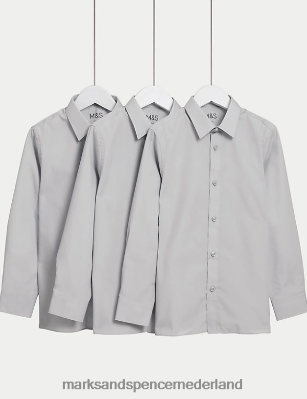 Marks & Spencer kinderen 3 stuks gemakkelijk te strijken schooloverhemden grijs schooluniform N8VZP9372