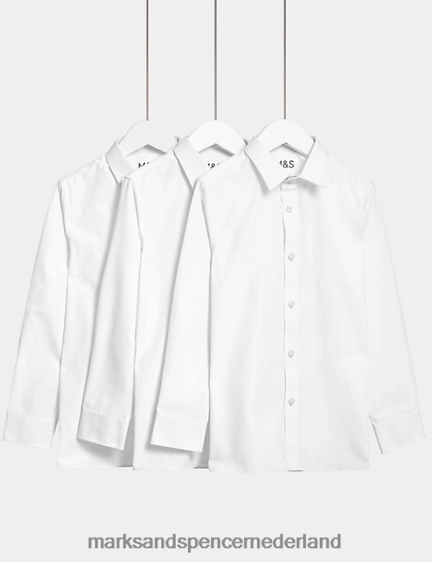 Marks & Spencer kinderen 3 stuks langere, gemakkelijk te strijken schooloverhemden wit schooluniform N8VZP8433