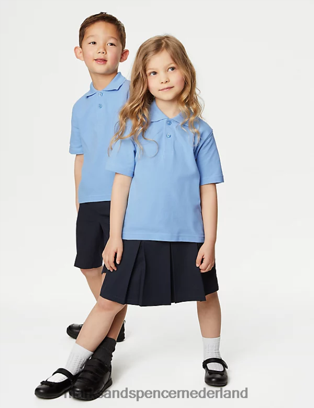 Marks & Spencer kinderen 3 stuks puur katoenen schoolpoloshirts blauw schooluniform N8VZP317