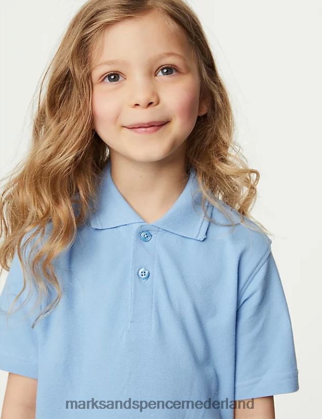 Marks & Spencer kinderen 3 stuks puur katoenen schoolpoloshirts blauw schooluniform N8VZP317