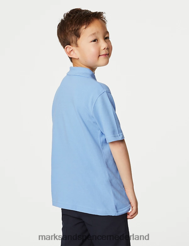 Marks & Spencer kinderen 3 stuks puur katoenen schoolpoloshirts blauw schooluniform N8VZP317