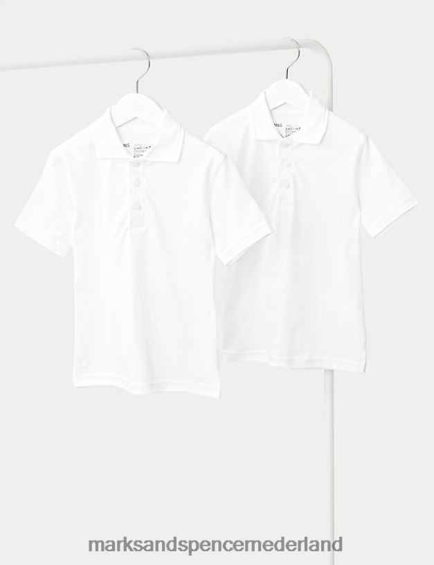 Marks & Spencer kinderen Set van 2 huidvriendelijke schoolpoloshirts wit schooluniform N8VZP8555