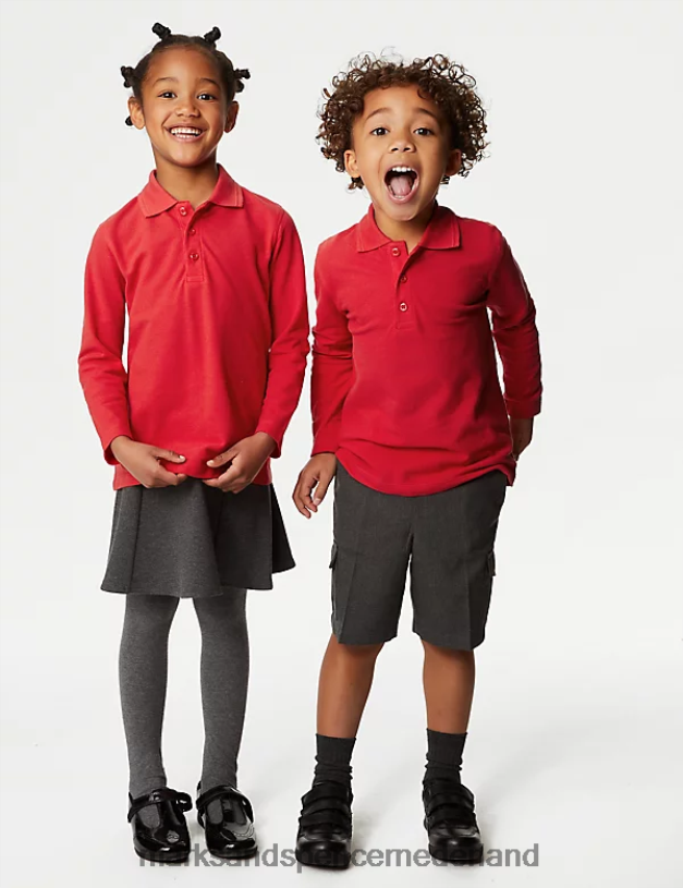 Marks & Spencer kinderen poloshirt met lange mouwen rood schooluniform N8VZP8294