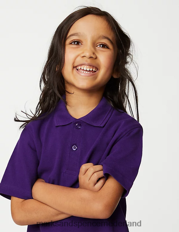 Marks & Spencer kinderen schoolpoloshirt van puur katoen paars schooluniform N8VZP8034