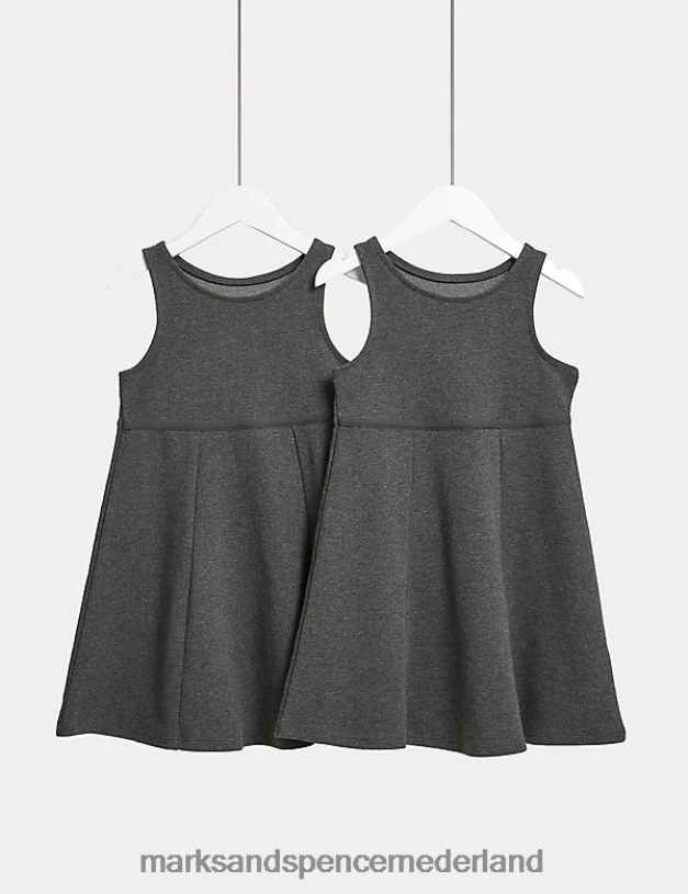 Marks & Spencer kinderen 2 stuks katoenen schoolovergooiers grijs schooluniform N8VZP9761