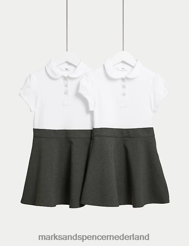 Marks & Spencer kinderen 2 stuks katoenrijke schoolovergooiers grijs schooluniform N8VZP9209