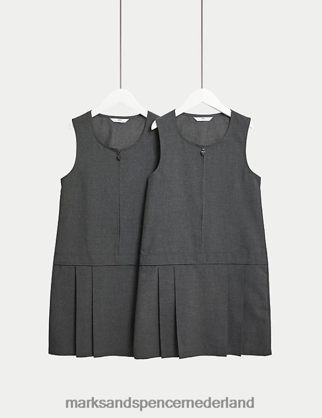 Marks & Spencer kinderen 2 stuks kreukvrije schoolovergooiers grijs schooluniform N8VZP9198