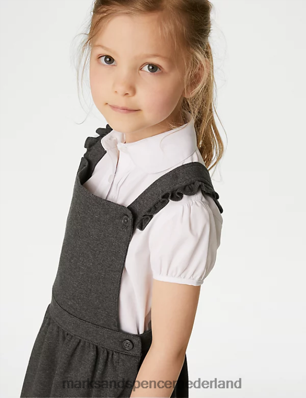 Marks & Spencer kinderen Jersey schoolovergooier met ruches grijs schooluniform N8VZP8873