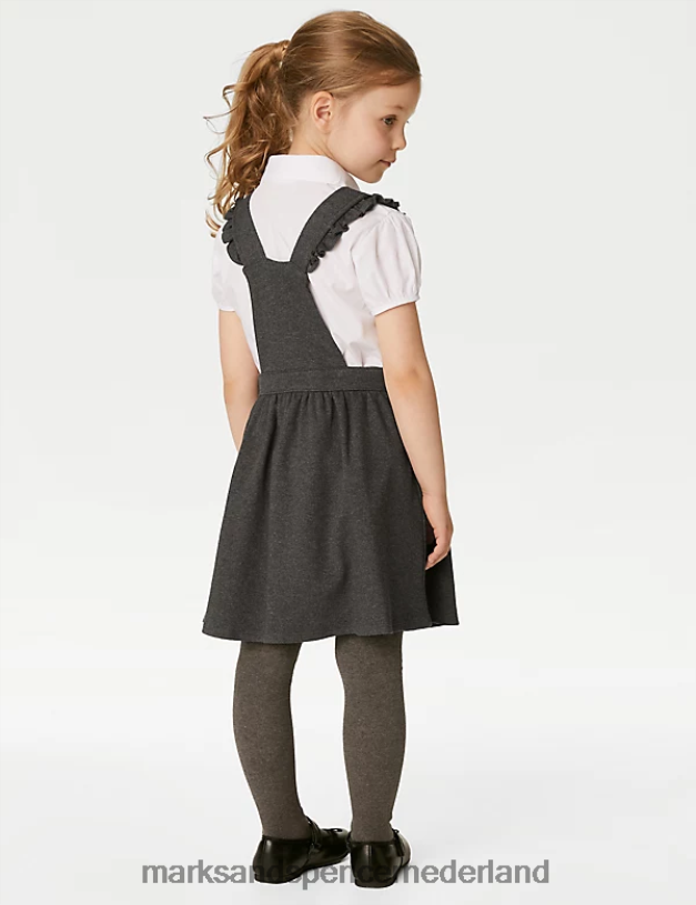 Marks & Spencer kinderen Jersey schoolovergooier met ruches grijs schooluniform N8VZP8873