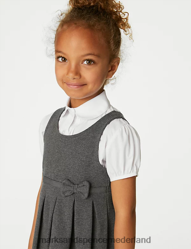 Marks & Spencer kinderen Set van 2 jersey schoolovergooiers met strik grijs schooluniform N8VZP9067