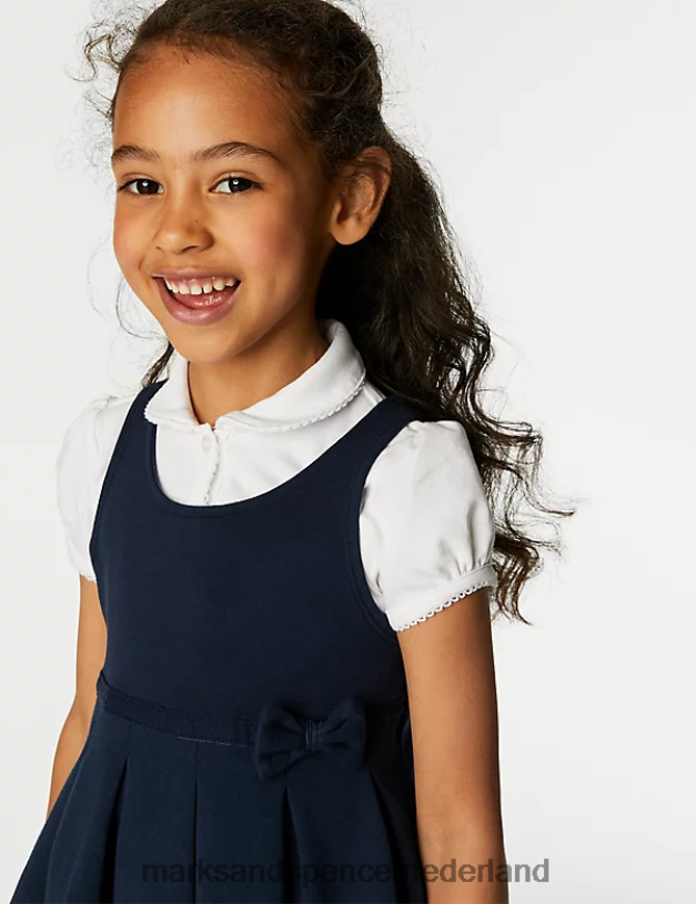 Marks & Spencer kinderen schoolovergooier van jersey met strik marine mix schooluniform N8VZP9223