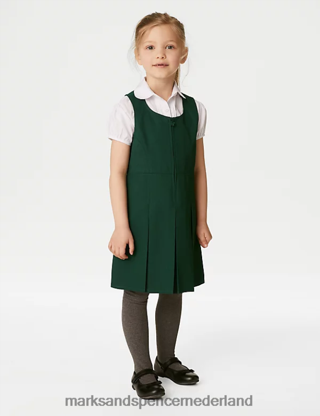 Marks & Spencer kinderen schoolschort met permanente plooien fles groen schooluniform N8VZP8811