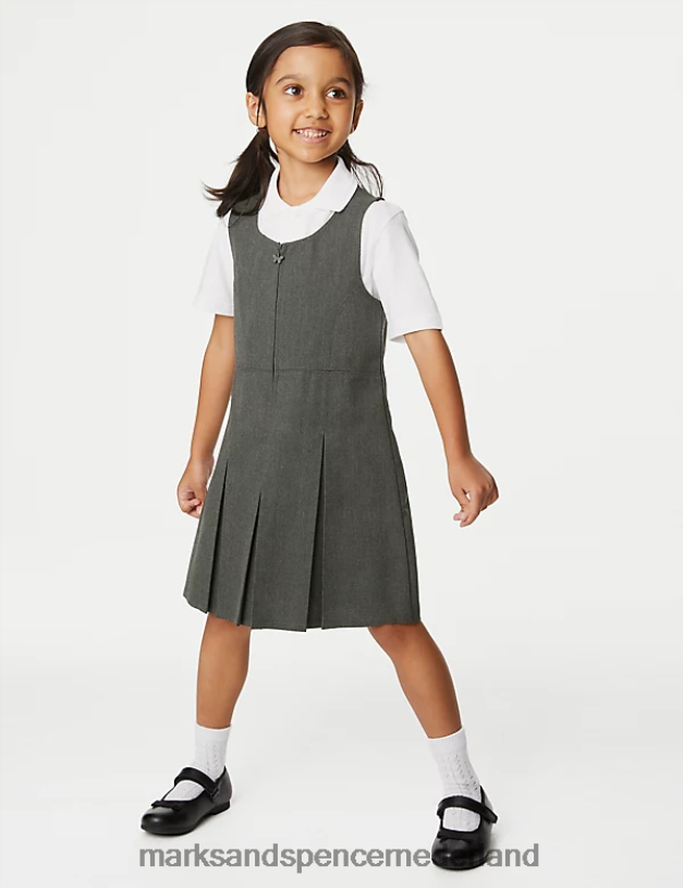 Marks & Spencer kinderen schoolschort met permanente plooien grijs schooluniform N8VZP9063