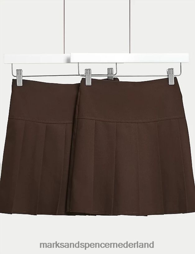 Marks & Spencer kinderen 2 stuks kreukvrije schoolrokken bruin schooluniform N8VZP9079