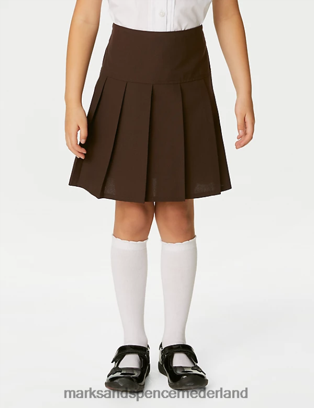 Marks & Spencer kinderen 2 stuks kreukvrije schoolrokken bruin schooluniform N8VZP9079