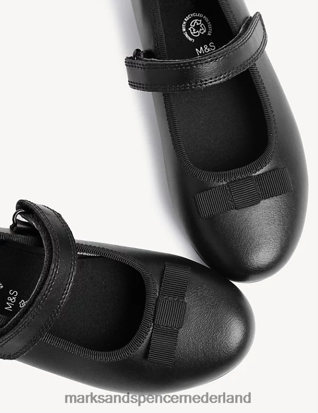 Marks & Spencer kinderen leren Freshfeet schoolschoenen met strik zwart schooluniform N8VZP9455