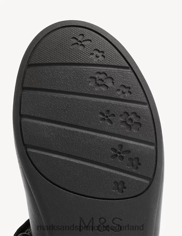 Marks & Spencer kinderen leren Freshfeet schoolschoenen met strik zwart schooluniform N8VZP9455