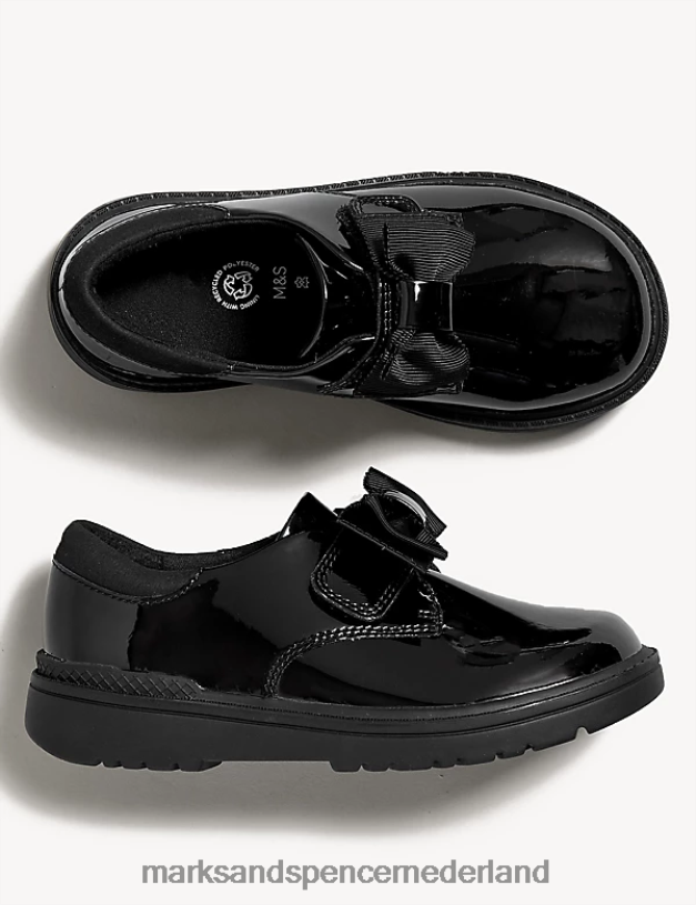 Marks & Spencer kinderen leren Freshfeet schoolschoenen met strik zwart schooluniform N8VZP9799