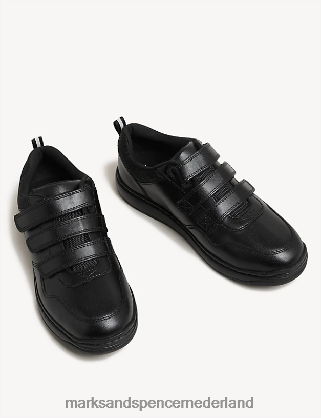 Marks & Spencer kinderen leren Freshfeet-sneakers met riptape zwart schooluniform N8VZP8707