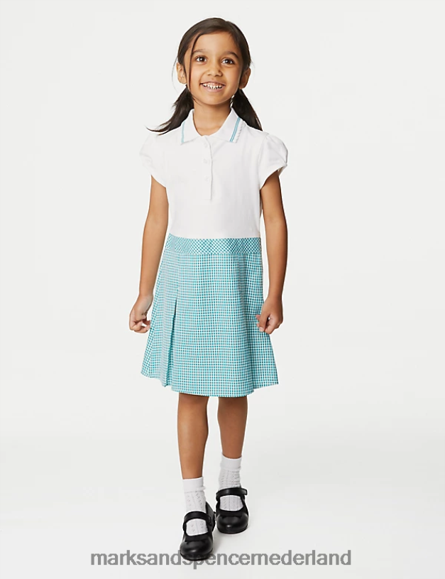 Marks & Spencer kinderen 2 in 1 geplooide schooljurk met gingham-ruit groente schooluniform N8VZP9651