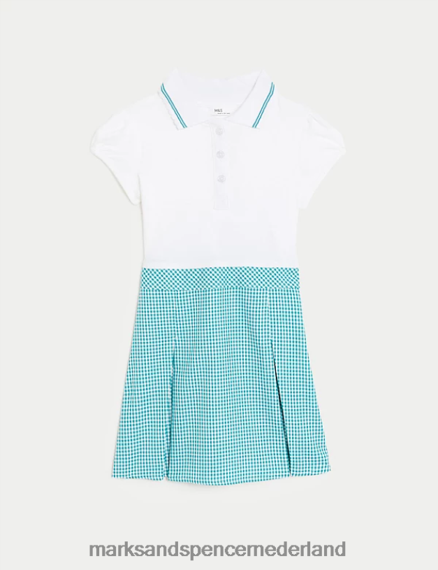 Marks & Spencer kinderen 2 in 1 geplooide schooljurk met gingham-ruit groente schooluniform N8VZP9651