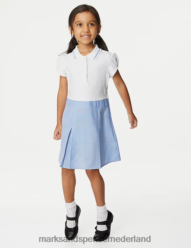 Marks & Spencer kinderen 2 in 1 geplooide schooljurk met gingham-ruit lichtblauw schooluniform N8VZP9650