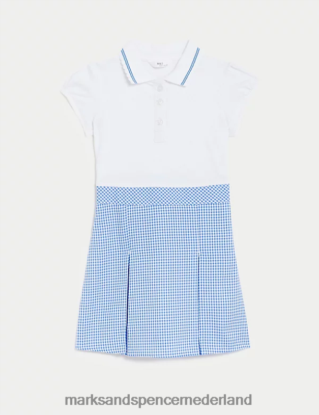 Marks & Spencer kinderen 2 in 1 geplooide schooljurk met gingham-ruit lichtblauw schooluniform N8VZP9650